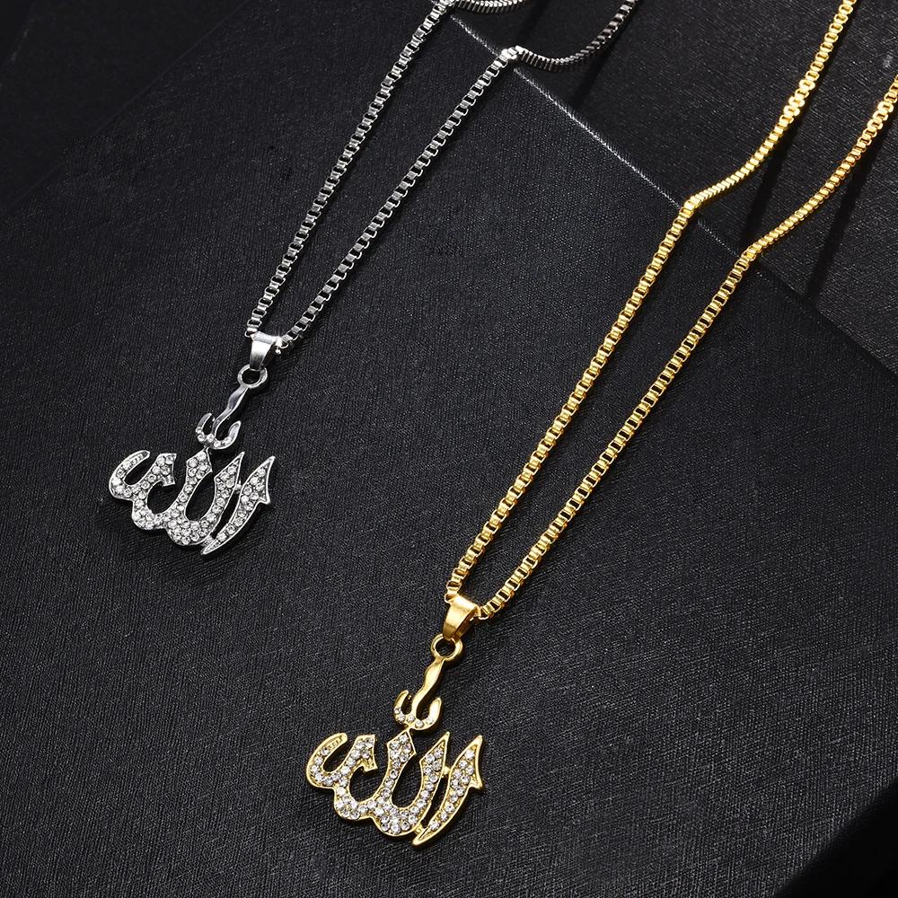 Crystal Pendant Necklace Gifts Sweater Chain Necklaces Best Gifts Allah Gold Plating Necklace Chain Simulated Anchor Islamic